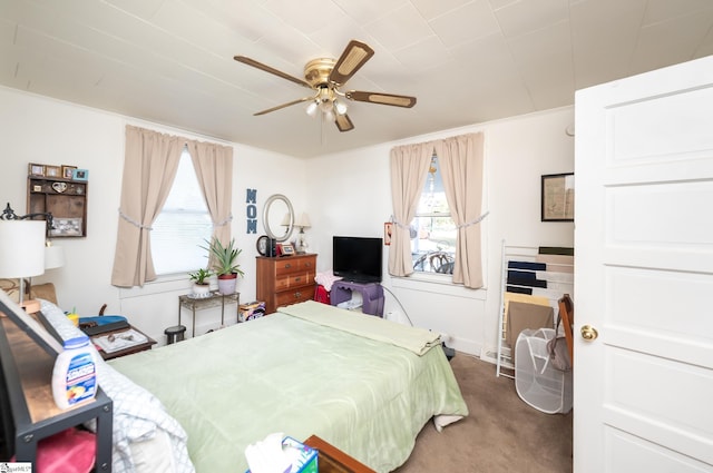 bedroom with carpet floors and ceiling fan