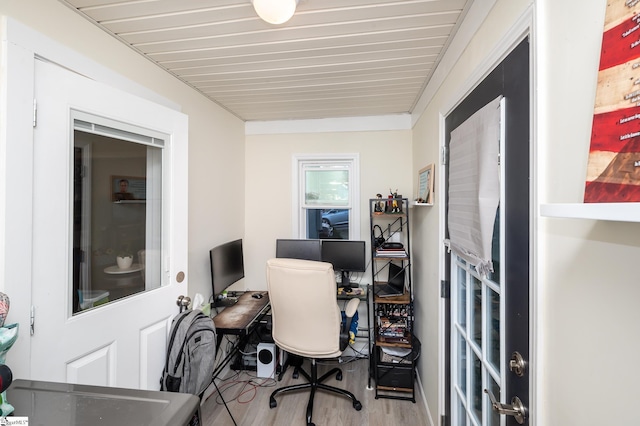 office space with wood finished floors