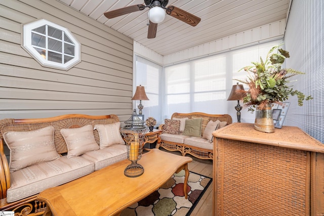 interior space with a ceiling fan