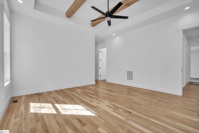 unfurnished room with recessed lighting, visible vents, baseboards, and light wood-style floors