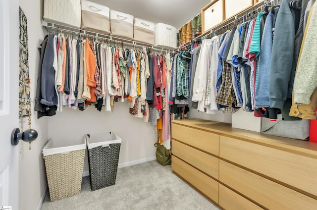 spacious closet featuring light carpet