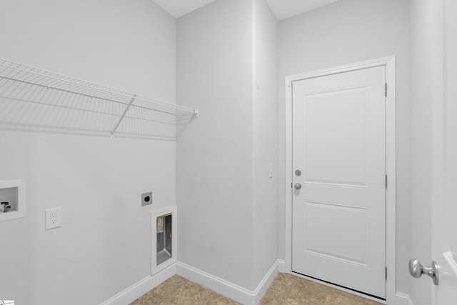 washroom with electric dryer hookup, baseboards, hookup for a washing machine, and laundry area