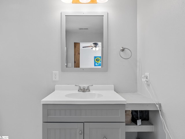 bathroom with visible vents, vanity, and a ceiling fan