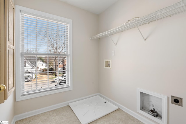 washroom featuring laundry area, electric dryer hookup, baseboards, and washer hookup