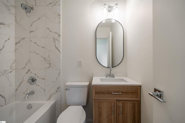 full bath featuring vanity, toilet, and bathtub / shower combination