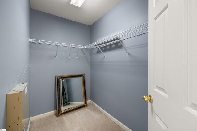 spacious closet with light carpet