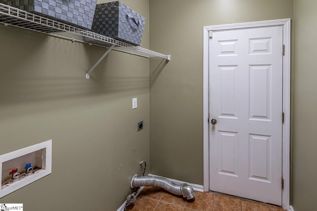 laundry area with tile patterned flooring, laundry area, hookup for a washing machine, and electric dryer hookup