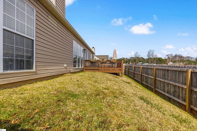 view of yard with a deck and fence