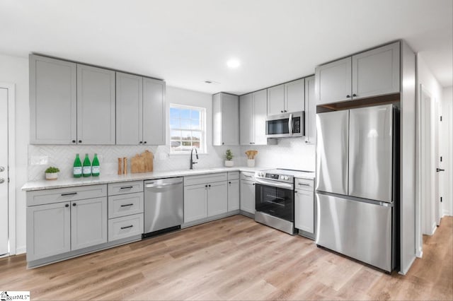 kitchen with a sink, appliances with stainless steel finishes, and gray cabinets