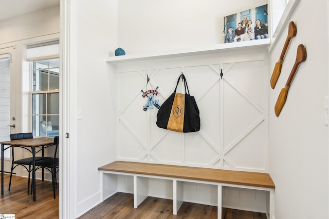 mudroom with wood finished floors