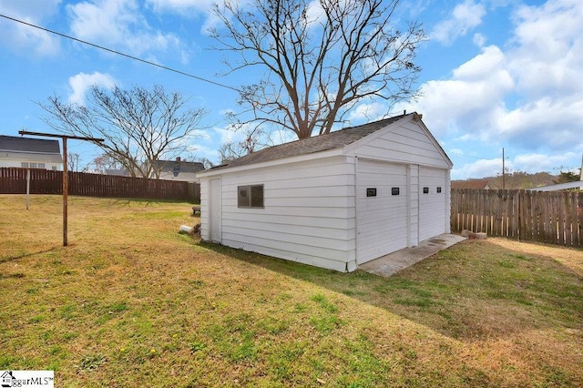 view of shed featuring a fenced backyard