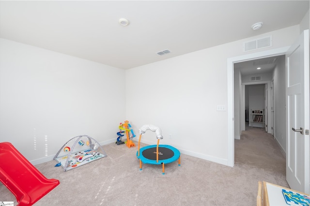 game room with baseboards, visible vents, and carpet floors