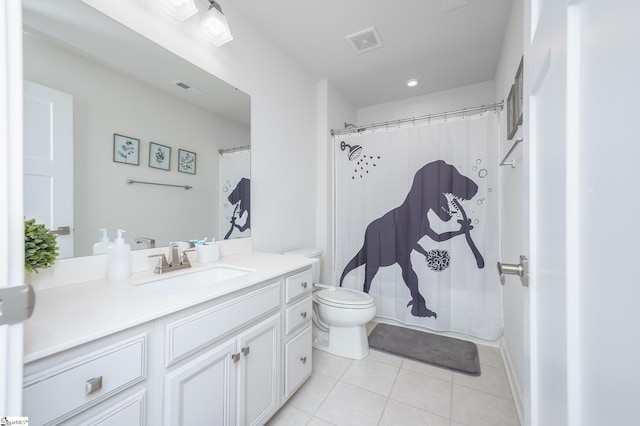 full bath featuring tile patterned flooring, toilet, vanity, and visible vents