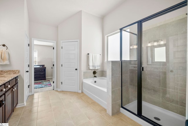 16 Verdana Ct, Simpsonville, SC 29680 - full bath with vanity, tile patterned floors, a bath, and a stall shower