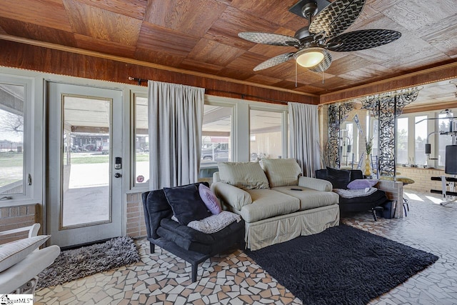 129 Canty Way, Gaffney, SC 29341 - living area featuring wooden ceiling and a ceiling fan
