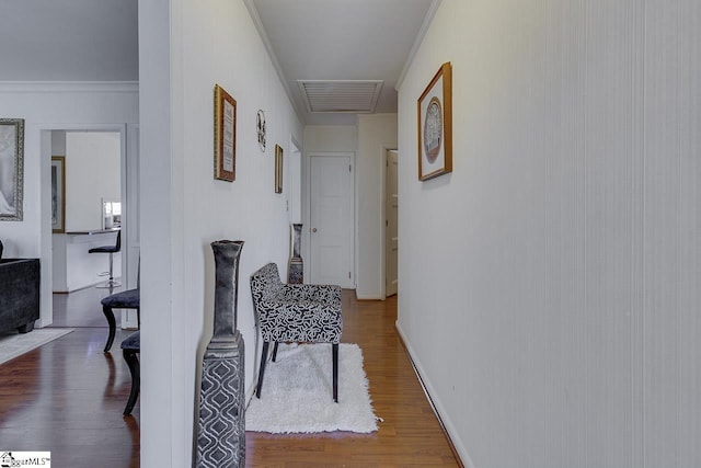 129 Canty Way, Gaffney, SC 29341 - corridor featuring visible vents, crown molding, baseboards, and wood finished floors