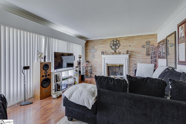 129 Canty Way, Gaffney, SC 29341 - living area featuring a fireplace, crown molding, and wood finished floors