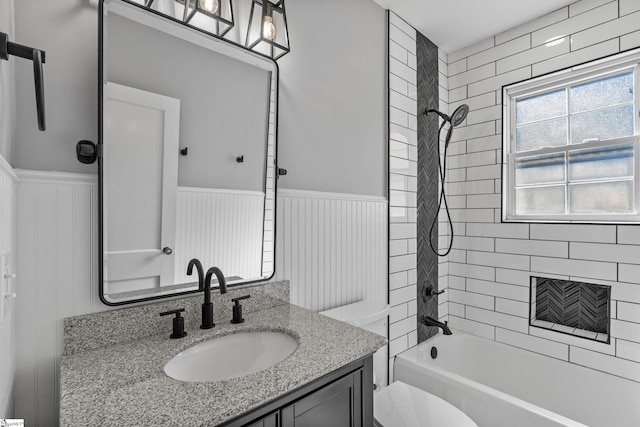 510 N Franklin Rd, Greenville, SC 29609 - full bathroom featuring vanity,  shower combination, toilet, and wainscoting