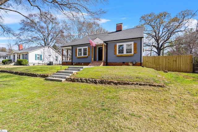 510 N Franklin Rd, Greenville, SC 29609 - bungalow-style home with crawl space, roof with shingles, a front lawn, and fence