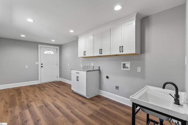 510 N Franklin Rd, Greenville, SC 29609 - laundry area with electric dryer hookup, dark wood-style floors, recessed lighting, baseboards, and hookup for a washing machine