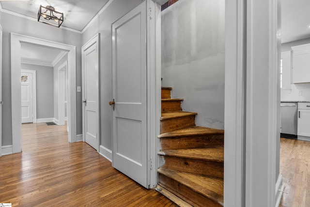 510 N Franklin Rd, Greenville, SC 29609 - staircase with wood finished floors, baseboards, and ornamental molding