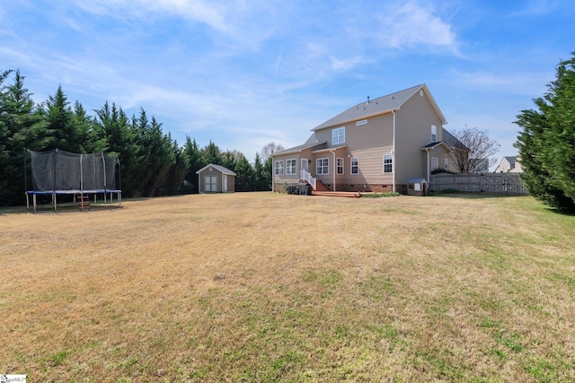 39 Santee Ct, Simpsonville, SC 29680 - view of yard featuring a trampoline, an outdoor structure, a storage shed, and fence