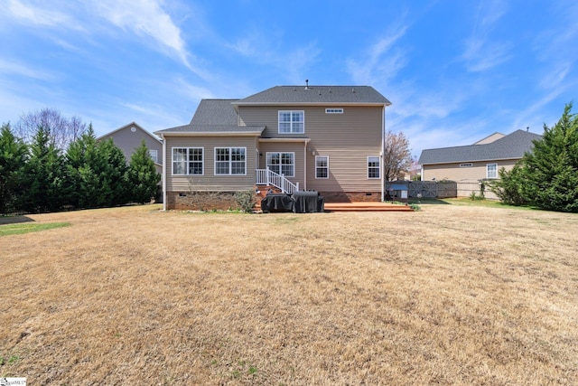 39 Santee Ct, Simpsonville, SC 29680 - rear view of house with a lawn, fence, and crawl space