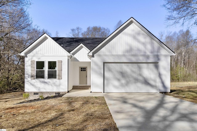 412 Burrell St, Pendleton, SC 29670 - modern farmhouse featuring driveway, an attached garage, entry steps, crawl space, and board and batten siding