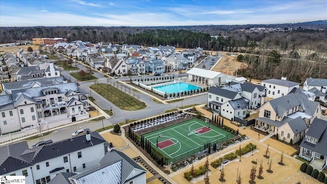 drone / aerial view with a residential view