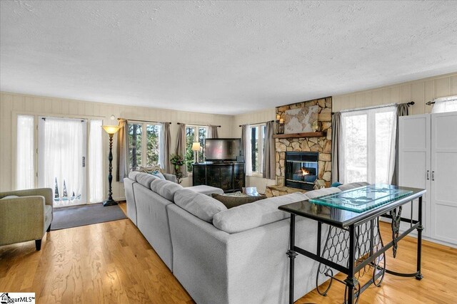 545 Long Reach Dr, Salem, SC 29676 - living area featuring light wood-type flooring, a stone fireplace, and a wealth of natural light