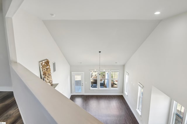 31 Creekhaven Ln, Taylors, SC 29687 - hallway with visible vents, baseboards, dark wood-style flooring, and a chandelier