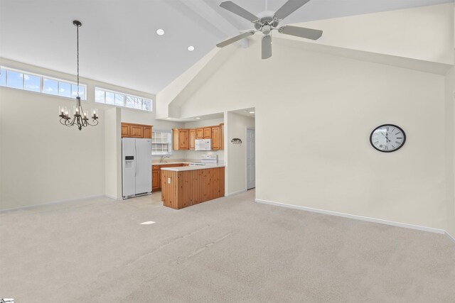 1230 Melton Rd Unit 101, West Union, SC 29696 - unfurnished living room with beam ceiling, high vaulted ceiling, baseboards, and light colored carpet