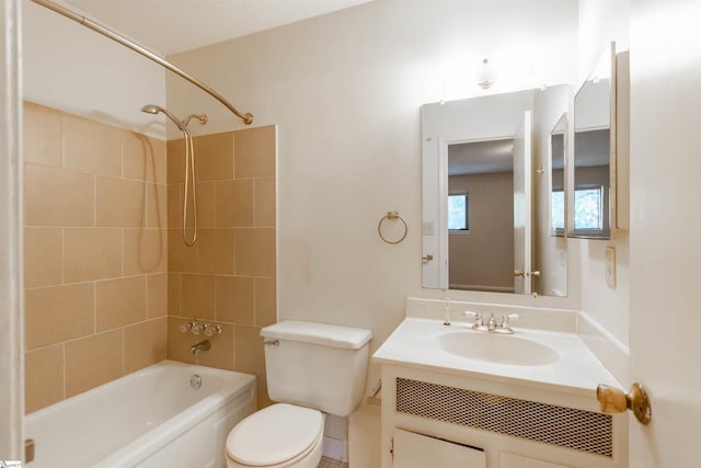 full bathroom with toilet, vanity, and shower / bathtub combination