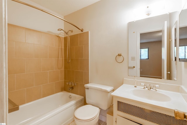 full bathroom with  shower combination, toilet, and vanity