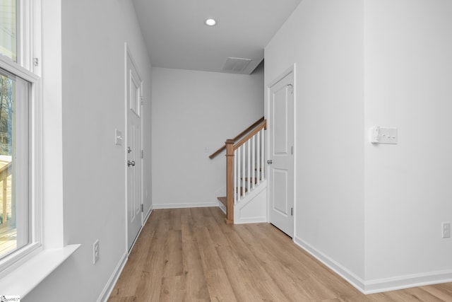 14 Polk Blvd, Greenville, SC 29611 - foyer entrance with visible vents, baseboards, stairs, recessed lighting, and light wood-style floors