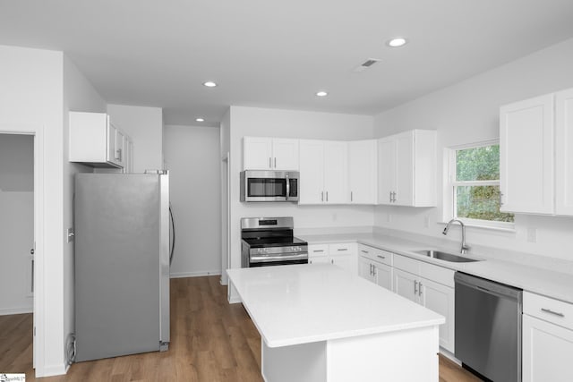 14 Polk Blvd, Greenville, SC 29611 - kitchen with light countertops, visible vents, recessed lighting, appliances with stainless steel finishes, and a sink