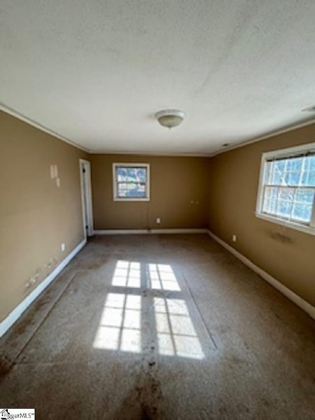 spare room with a wealth of natural light, baseboards, and a textured ceiling