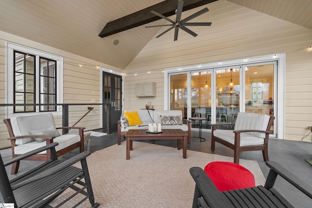 view of patio featuring an outdoor hangout area and ceiling fan