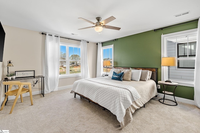 130 Park Ave, Greer, SC 29651 - bedroom featuring light colored carpet, visible vents, ceiling fan, and baseboards