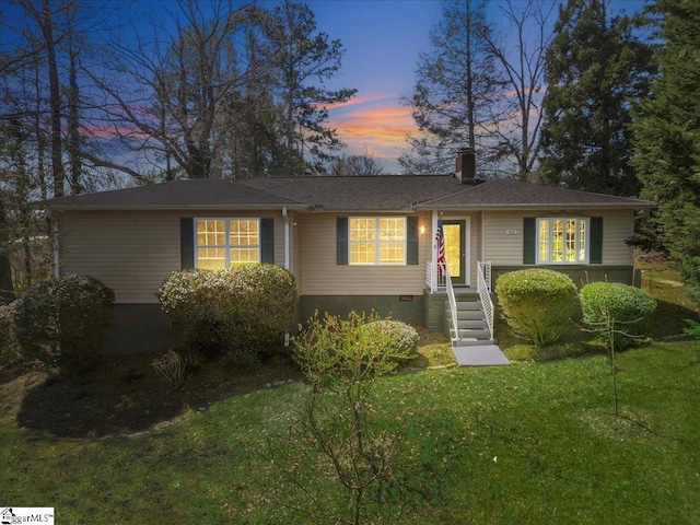 103 Forest Ave, Landrum, SC 29356 - ranch-style home featuring a chimney, a front yard, and crawl space