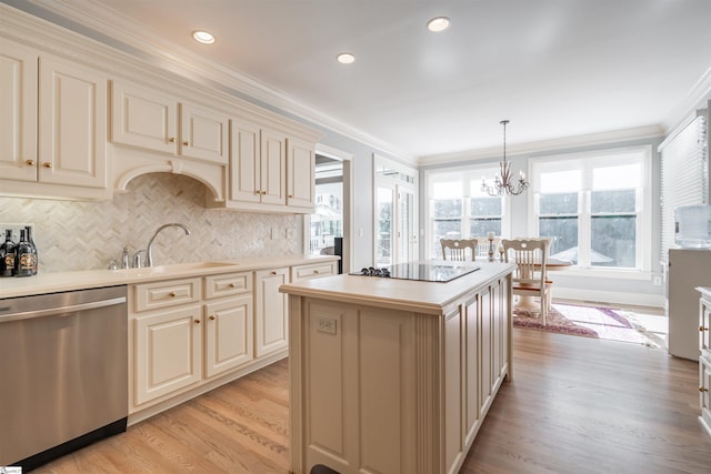 6 Bentford Ct, Simpsonville, SC 29681 - kitchen featuring crown molding, black electric stovetop, stainless steel dishwasher, cream cabinetry, and a sink