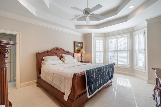 6 Bentford Ct, Simpsonville, SC 29681 - bedroom with light colored carpet, crown molding, baseboards, and a raised ceiling