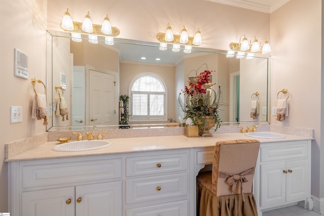 6 Bentford Ct, Simpsonville, SC 29681 - full bath with double vanity, a sink, and crown molding