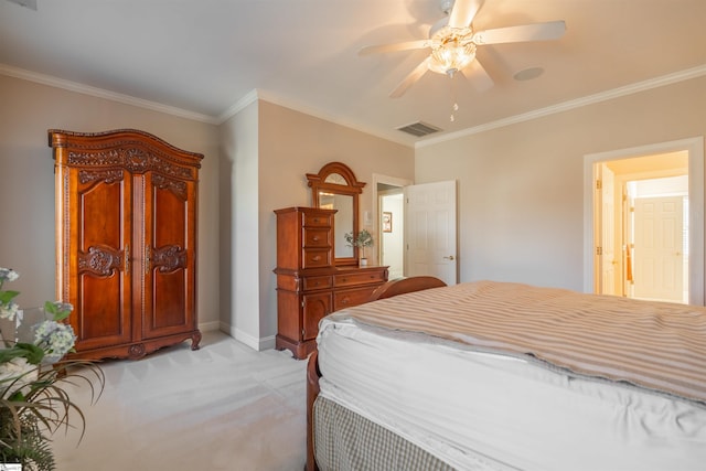 6 Bentford Ct, Simpsonville, SC 29681 - bedroom featuring crown molding, light colored carpet, baseboards, ceiling fan, and visible vents