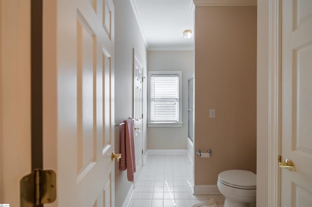6 Bentford Ct, Simpsonville, SC 29681 - bathroom with crown molding, baseboards, toilet, enclosed tub / shower combo, and tile patterned flooring