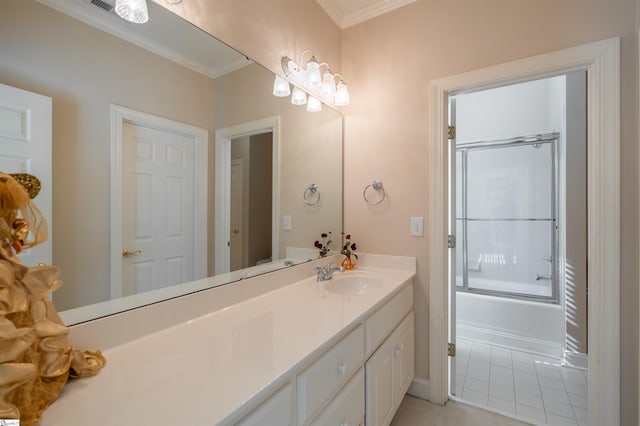 6 Bentford Ct, Simpsonville, SC 29681 - bathroom featuring ornamental molding, shower / bath combination with glass door, tile patterned floors, and vanity