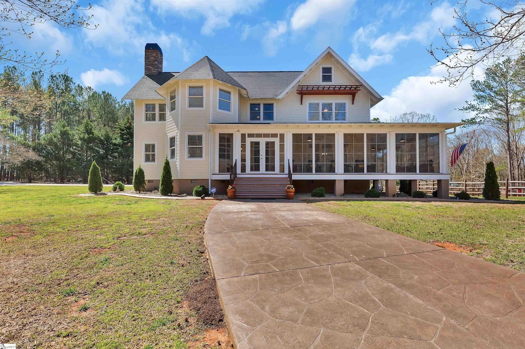 550 Brookbend Road & 566Brookbend Rd, Central, SC 29630 - victorian house with a sunroom, french doors, crawl space, a front lawn, and a chimney