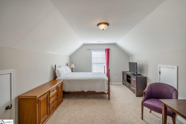 105 Cooper Oaks Ct, Simpsonville, SC 29681 - bedroom featuring light colored carpet, vaulted ceiling, and visible vents