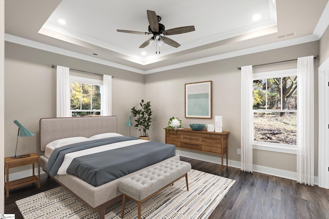 225 Cedar St, Woodruff, SC 29388 - bedroom featuring baseboards, a tray ceiling, and multiple windows