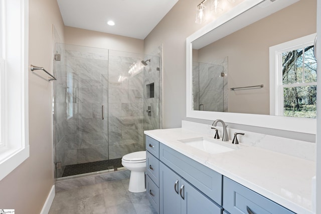 225 Cedar St, Woodruff, SC 29388 - bathroom with a stall shower, toilet, and vanity